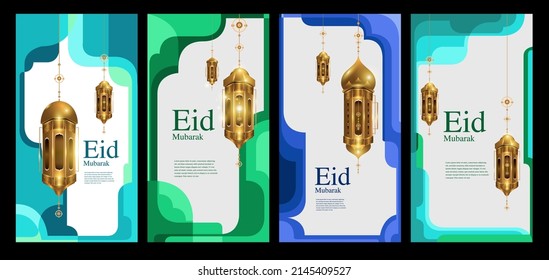 Vector Ilustración Linterna dorada y mezquita para la bandera islámica eid mubarak