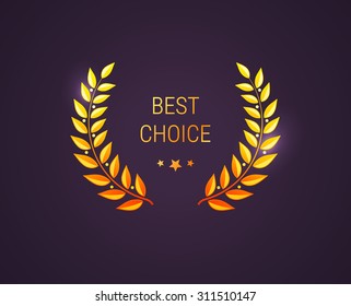 Vector illustration of golden laurel branches on dark violet background. Award wreath design template for cinema festival