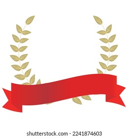 Vector illustration of golden laurel and red ribbon.