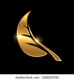 A vector Illustration of Golden Leaf Luxury Royal Logo Sign in black background with gold shine effect 