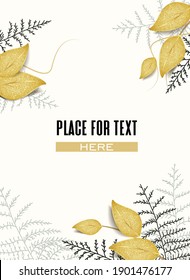 Vector illustration of golden leaves. Gilded greeting card