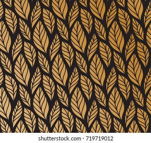 Vector illustration of golden leaves pattern. Floral organic background. Hand drawn leaf texture.