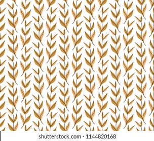 Vector illustration of golden leaves seamless pattern. Floral organic background. Hand drawn leaf texture.