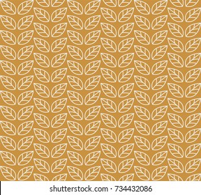 Vector illustration of golden leaves seamless pattern. Floral organic background. Hand drawn leaf texture.