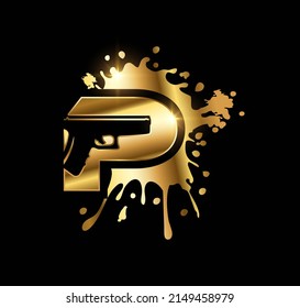 A vector illustration of Golden Letter P Initial for Handgun Monogram logo