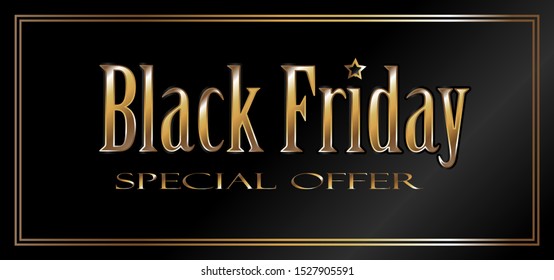 Vector illustration of golden lettering black friday on black background.