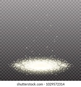Vector illustration of a golden light ray with glitter, a light beam, a glow effect, an explosion, a flash on a transparent background