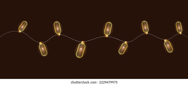 Ilustración vectorial. Luces doradas aisladas sobre fondo marrón. Fondo adecuado para una invitación, portada o postal.