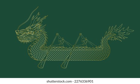 Vector illustration of golden lines of dragon boat racing during the Dragon Boat Festival in China