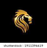 A vector Illustration of Golden Lion Head Vector Sign in black background with gold shine effect