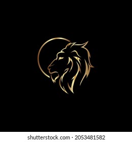 A vector Illustration of Golden Lion Head Vector Sign in black background