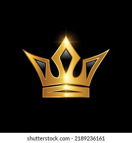 A vector illustration of Golden Luxury Crown Logo Sign in black background with gold shine effect