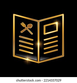 A vector illustration of Golden Luxury Menu Book Vector Icon in black background with gold shine effect