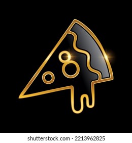 A vector Illustration of Golden Luxury Pizza Vector Icon in black background with gold shine effect
