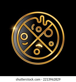 A vector Illustration of Golden Luxury Pizza Vector Icon in black background with gold shine effect