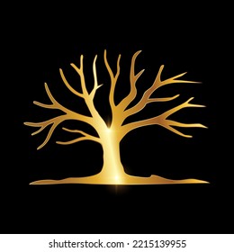 Vector Illustration of Golden Luxury Tree Vector Icon in black background with gold shine effect