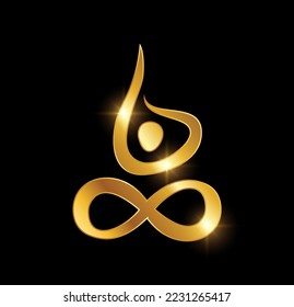 A vector illustration of Golden Luxury Yoga Vector Icon in black background with gold shine effect, spa and meditation logo icon