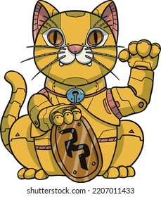 Vector Illustration of Golden Maneki Neko Robot, fit for Mascot, T-shirt Design, Album Cover