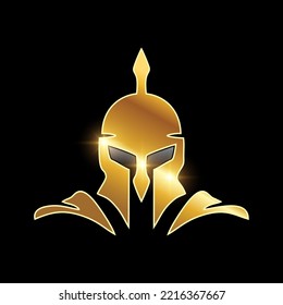 A vector illustration of Golden Medieval Armor Helmet Vector Icon in black background with gold shine effect