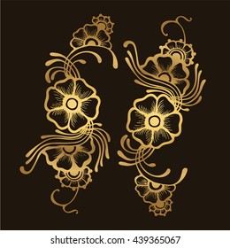 Vector illustration of golden mehndi. Mandala tattoo. Perfect cards for any other kind of design, henna tattoo, gold stickers, flash temporary tattoo