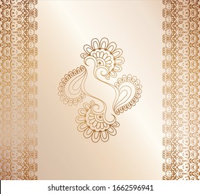 Vector illustration of a Golden mehndi pattern, a set of floral and animal elements based on traditional Asian ornaments. Paisley Mehndi Tattoo collection Doodles