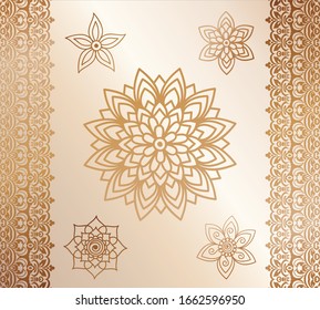 Vector illustration of a Golden mehndi pattern, a set of floral and animal elements based on traditional Asian ornaments. Paisley Mehndi Tattoo collection Doodles