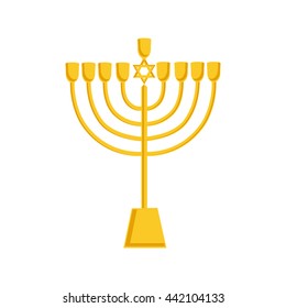 Vector illustration golden menora or menorah usually used at Hanukkah celebrations. Menorah with David star jewish symbol