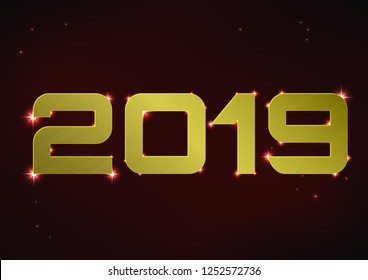 Vector illustration of golden metallic number 2019 over red night sky