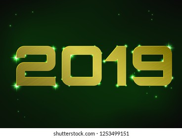Vector illustration of golden metallic number 2019 over green night sky