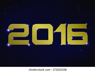Vector illustration of golden metallic number 2016 over blue night sky