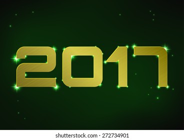 Vector illustration of golden metallic number 2017 over green night sky