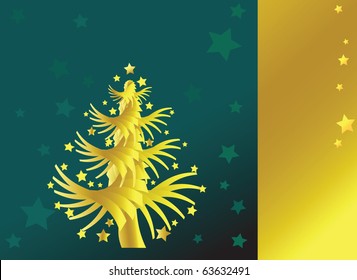 Vector illustration of golden Modern Christmas Tree