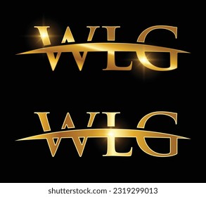 A vector Illustration of Golden Monogram Logo Initial Letters WLG in black background with gold shine effect