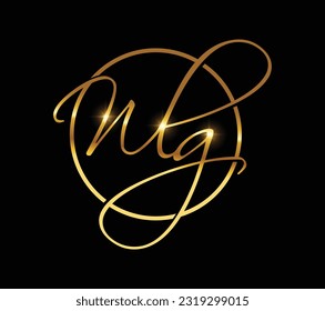 A vector Illustration of Golden Monogram Logo Initial Letters WLG in black background with gold shine effect