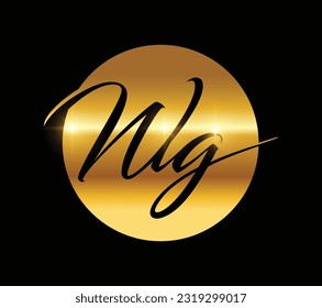 A vector Illustration of Golden Monogram Logo Initial Letters WLG in black background with gold shine effect