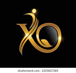 Eine Vektorgrafik des Golden Monogram Logo Letter XO Illustration auf schwarzem Hintergrund mit goldener glänzender Wirkung