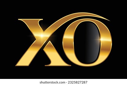 Eine Vektorgrafik des Golden Monogram Logo Letter XO Illustration auf schwarzem Hintergrund mit goldener glänzender Wirkung