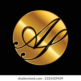 Un vector Ilustración del logotipo del monograma dorado Letras iniciales AS en fondo negro con efecto de brillo dorado