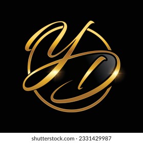 A vector Illustration of Golden Monogram Logo Initial Letters YD in black background with gold shine effect