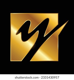 Eine Vektorgrafik des Golden Monogram Logo Initialbuchstaben Y auf schwarzem Hintergrund mit goldenem glänzender Wirkung