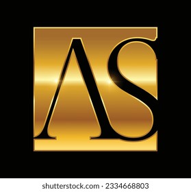A vector illustration of Golden Monogram Logo Initial Letter AS in black background with gold shine effect
