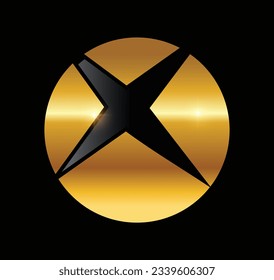 Ilustración vectorial del logotipo del Monograma Dorado Letra inicial X Ilustración en fondo negro con efecto de brillo dorado