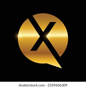 Eine Vektorgrafik des Golden Monogram Logo Initial Letter X Illustration auf schwarzem Hintergrund mit goldener glänzender Wirkung