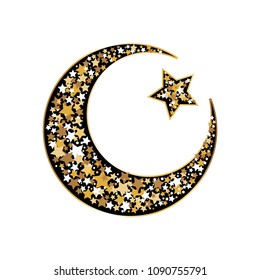 Vector illustration of Golden month and stars in the night sky.