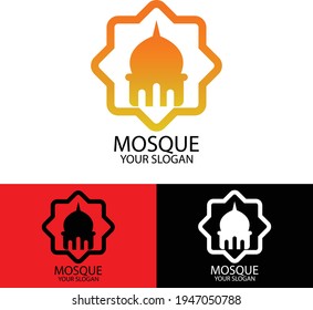 Vector illustration of a golden mosque with eight squares along with black and white color options, great for Ramadan and Muslim design logos