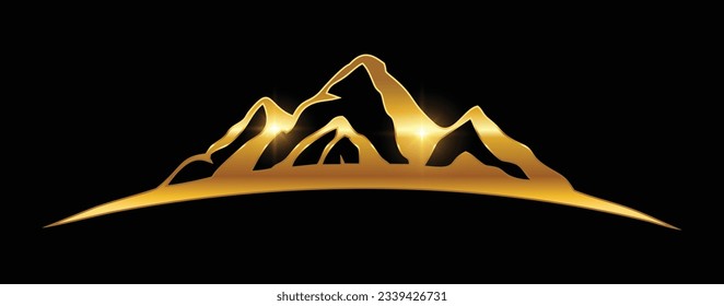 Ilustración vectorial del vector del logotipo de la montaña dorada Ilustración en fondo negro con efecto de brillo dorado