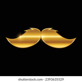 A vector Illustration of golden moustache logo vector icon in black background with gold shine effect