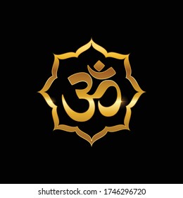 A vector illustration of golden ohm and lotus symbol sign 