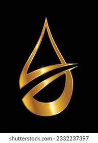 A Vector Illustration of Golden Oil Drop Logo Vector Illustration in black background with gold shine effect