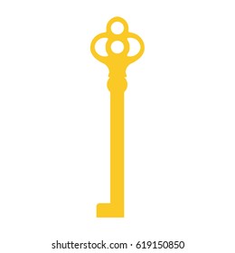 Vector illustration of golden old key silhouette. Vintage key icon. Ornamental, medieval, ancient key